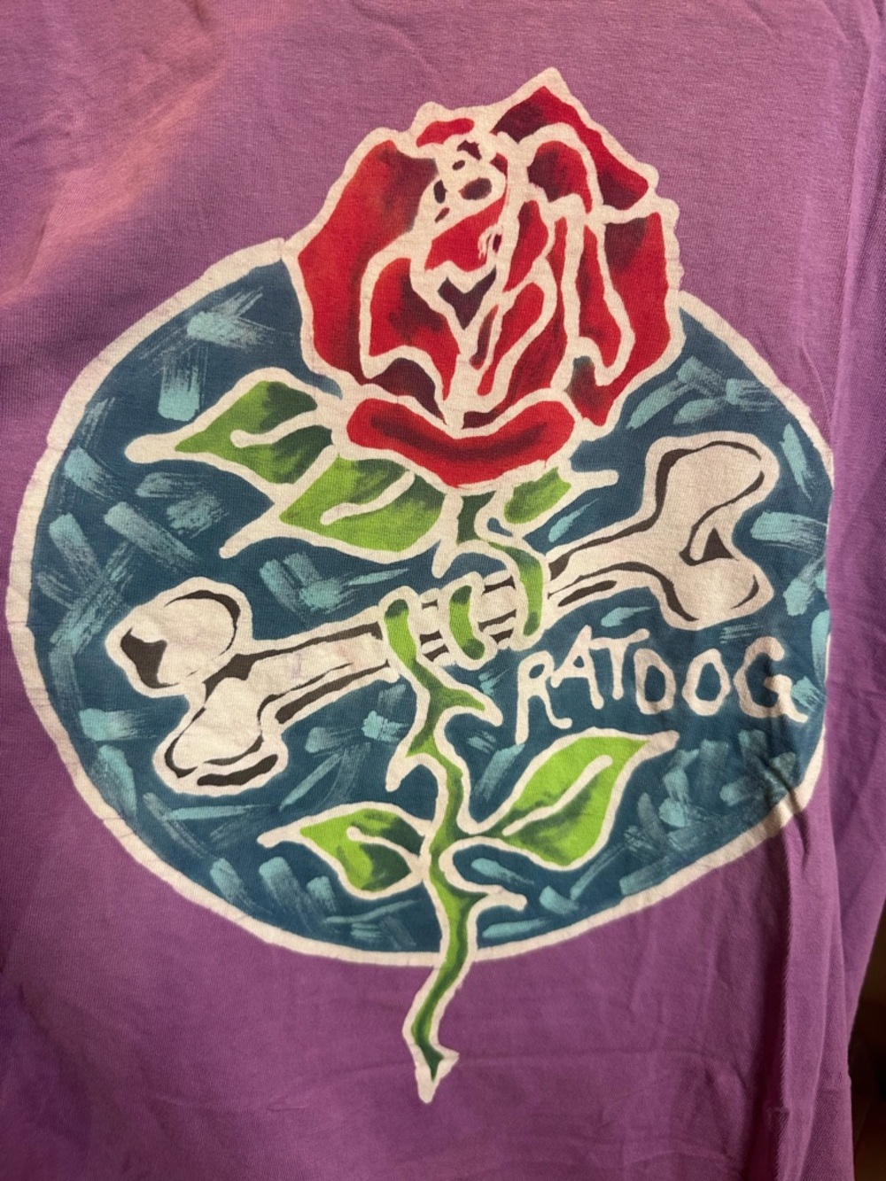 “Rat Dog” Vintage Band Tee with Rose/Bone Motif - Picture 2 of 6